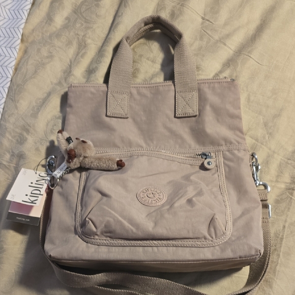 Kipling Beige Tote Bag with Charm - Picture 1 of 6